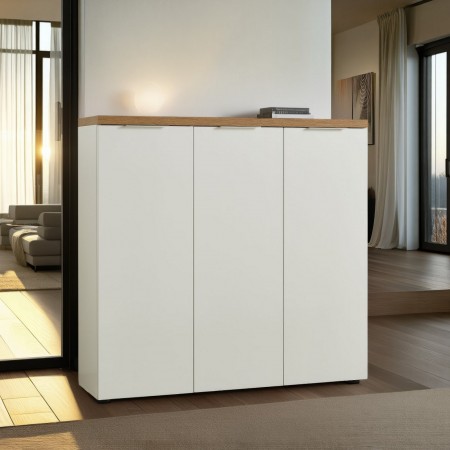 Scarpiera 3 ante 10 ripiani interni TORONTO WHITE laccata Bianco lucido top finitura Rovere cm H115 L120,3 P34
