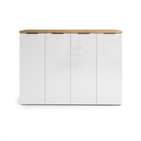 Scarpiera 4 ante 10 ripiani interni TORONTO WHITE laccata Bianco lucido top finitura Rovere cm H115 L160,4 P34