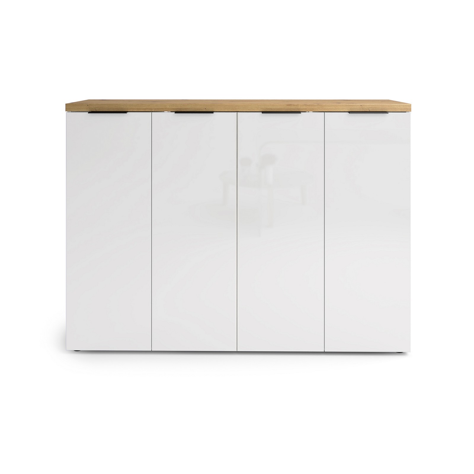 Scarpiera 4 ante 10 ripiani interni TORONTO WHITE laccata Bianco lucido top finitura Rovere cm H115 L160,4 P34