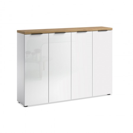 Scarpiera 4 ante 10 ripiani interni TORONTO WHITE laccata Bianco lucido top finitura Rovere cm H115 L160,4 P34