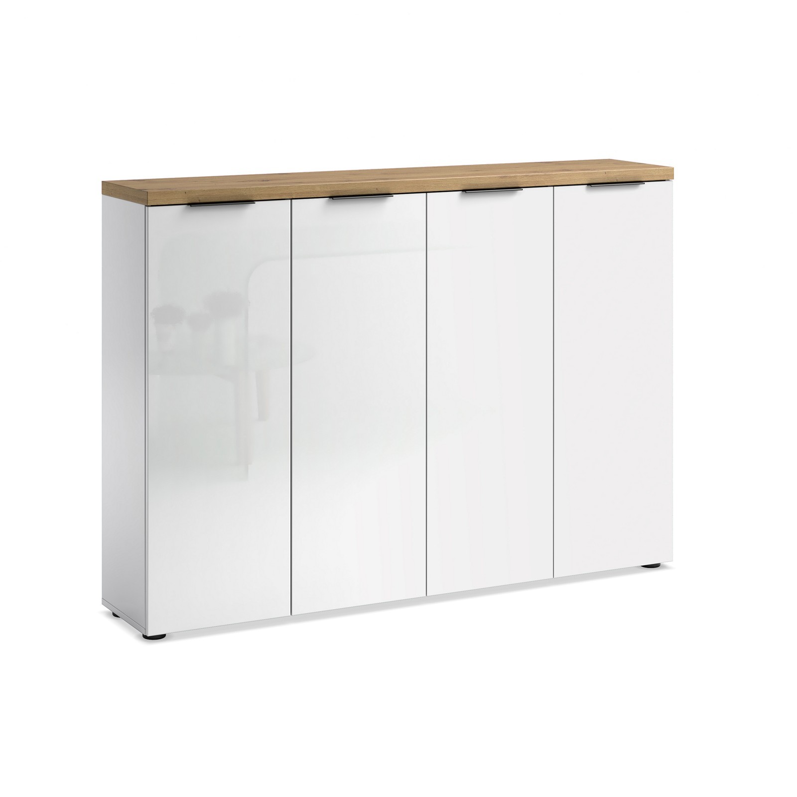 Scarpiera 4 ante 10 ripiani interni TORONTO WHITE laccata Bianco lucido top finitura Rovere cm H115 L160,4 P34