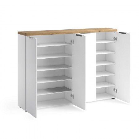 Scarpiera 4 ante 10 ripiani interni TORONTO WHITE laccata Bianco lucido top finitura Rovere cm H115 L160,4 P34