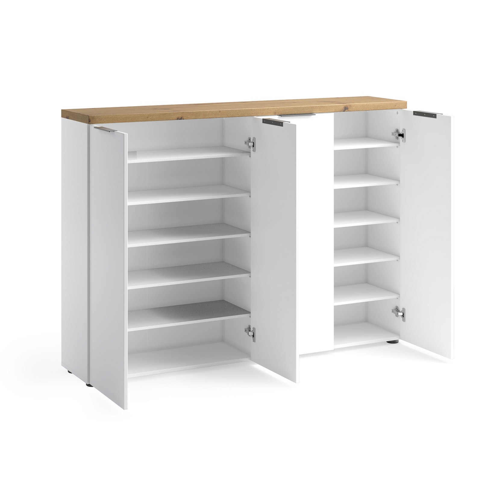 Scarpiera 4 ante 10 ripiani interni TORONTO WHITE laccata Bianco lucido top finitura Rovere cm H115 L160,4 P34