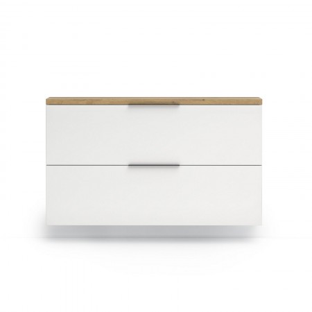 Scarpiera sospesa 2 ante a ribalta TORONTO WHITE laccata Bianco lucido top finitura Rovere cm H81,9 L140 P19