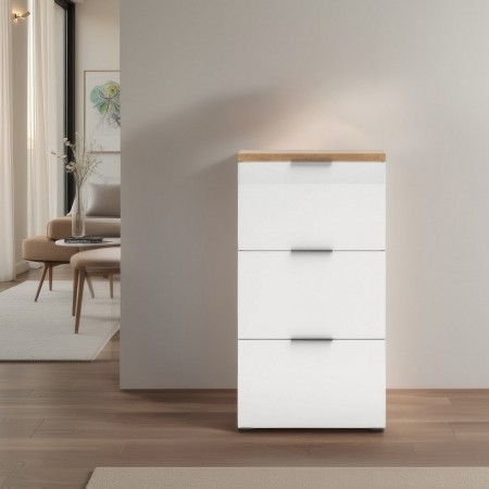 Scarpiera 3 ante a ribalta TORONTO WHITE laccata Bianco lucido top finitura Rovere cm H123 L65 P19,2