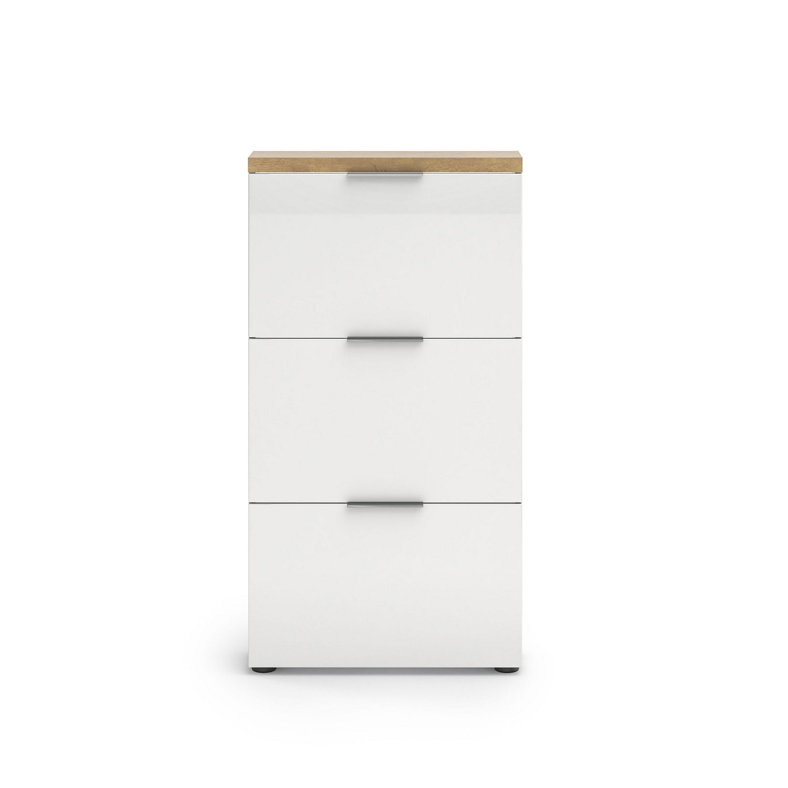 Scarpiera 3 ante a ribalta TORONTO WHITE laccata Bianco lucido top finitura Rovere cm H123 L65 P19,2