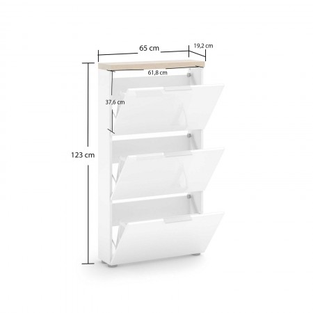 Scarpiera 3 ante a ribalta TORONTO WHITE laccata Bianco lucido top finitura Rovere cm H123 L65 P19,2