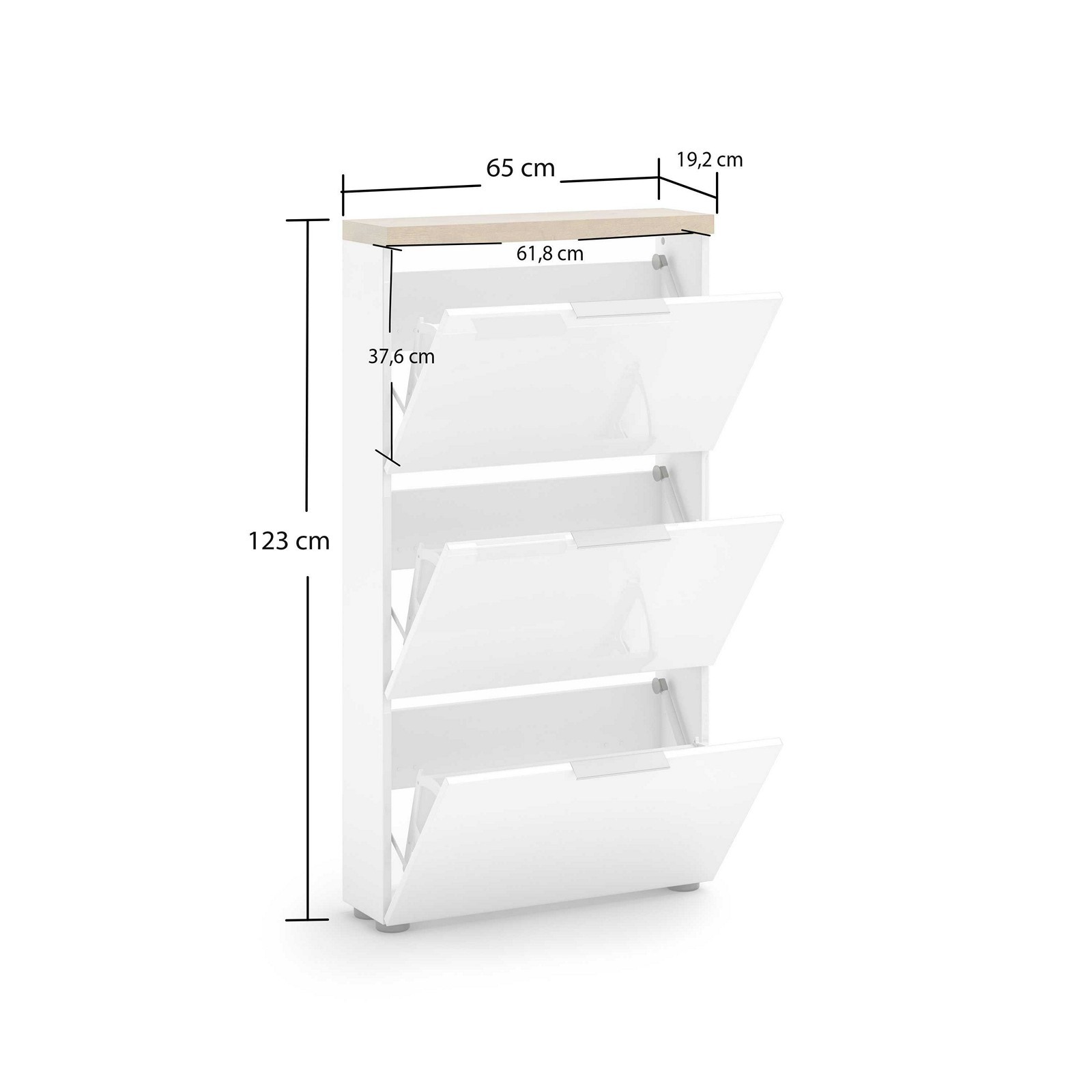 Scarpiera 3 ante a ribalta TORONTO WHITE laccata Bianco lucido top finitura Rovere cm H123 L65 P19,2