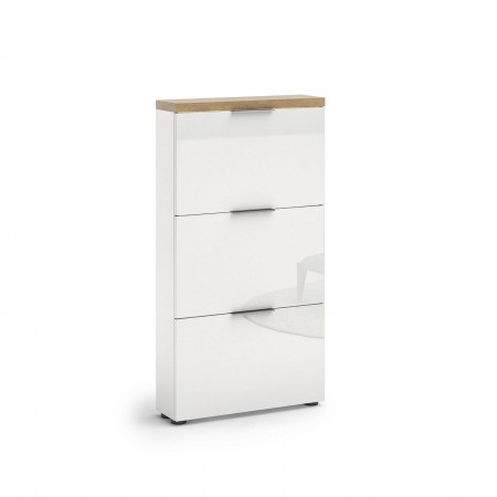 Scarpiera 3 ante a ribalta TORONTO WHITE laccata Bianco lucido top finitura Rovere cm H123 L65 P19,2
