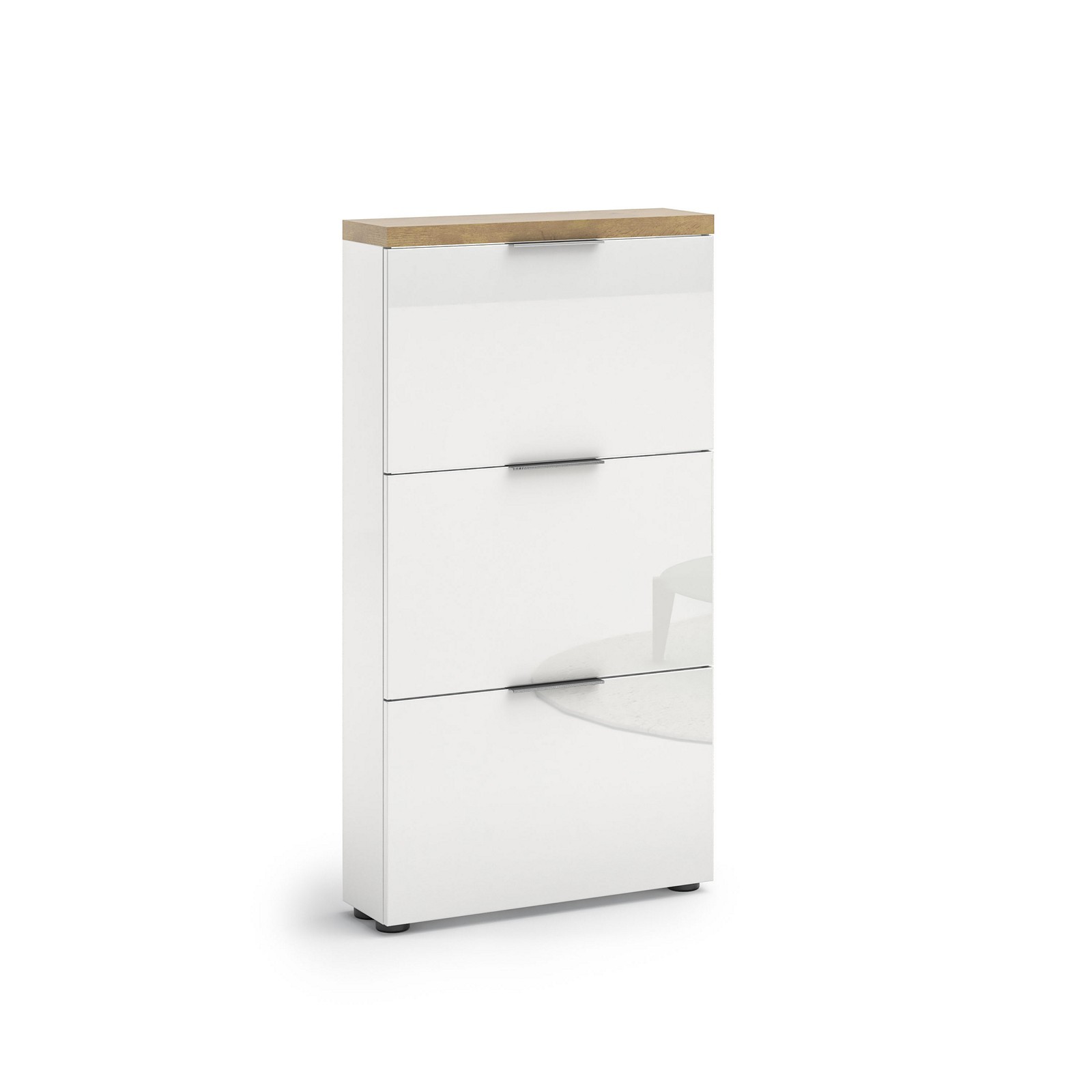 Scarpiera 3 ante a ribalta TORONTO WHITE laccata Bianco lucido top finitura Rovere cm H123 L65 P19,2