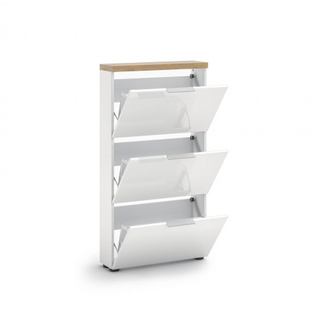 Scarpiera 3 ante a ribalta TORONTO WHITE laccata Bianco lucido top finitura Rovere cm H123 L65 P19,2