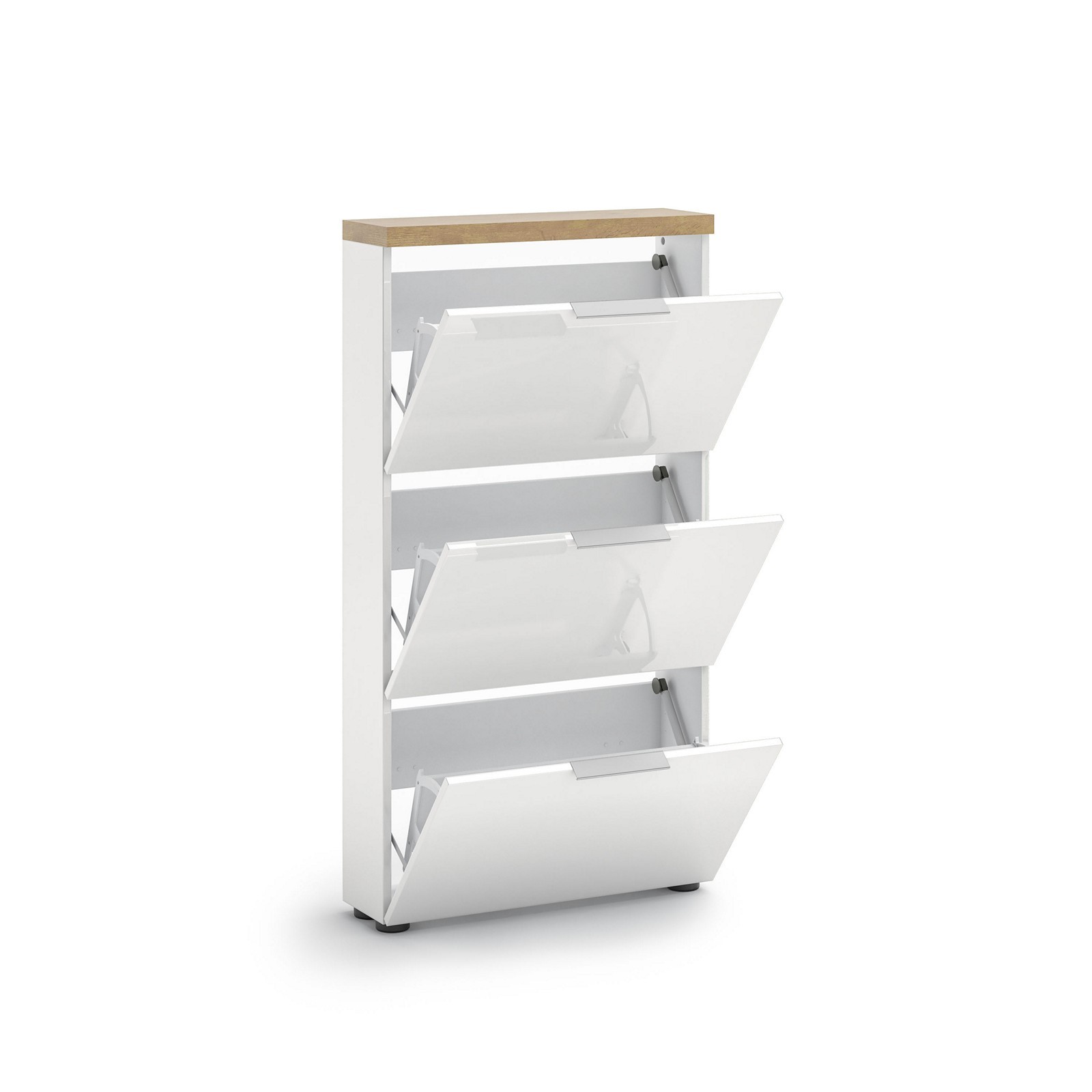Scarpiera 3 ante a ribalta TORONTO WHITE laccata Bianco lucido top finitura Rovere cm H123 L65 P19,2