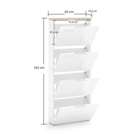 Scarpiera 4 ante a ribalta TORONTO WHITE laccata Bianco lucido top finitura Rovere cm H162 L65 P19,2