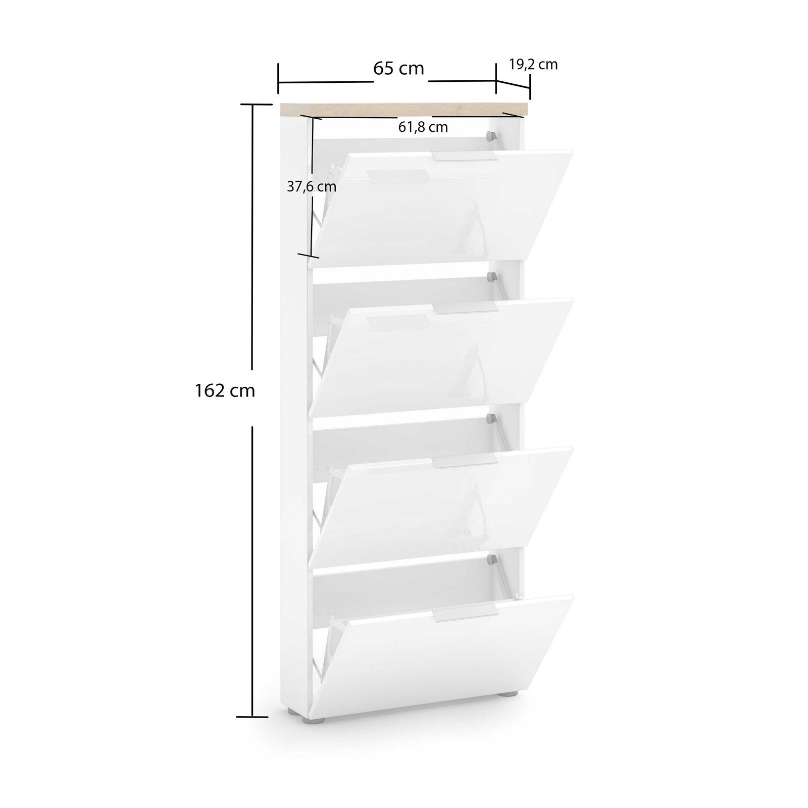 Scarpiera 4 ante a ribalta TORONTO WHITE laccata Bianco lucido top finitura Rovere cm H162 L65 P19,2