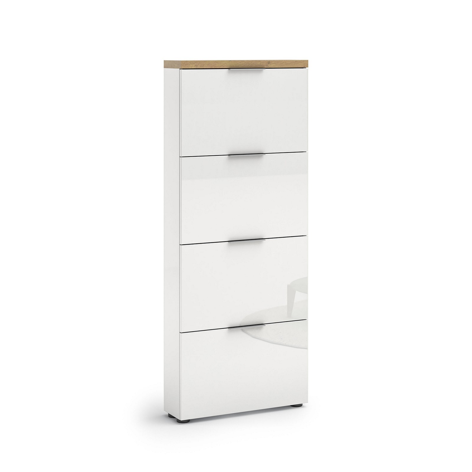 Scarpiera 4 ante a ribalta TORONTO WHITE laccata Bianco lucido top finitura Rovere cm H162 L65 P19,2