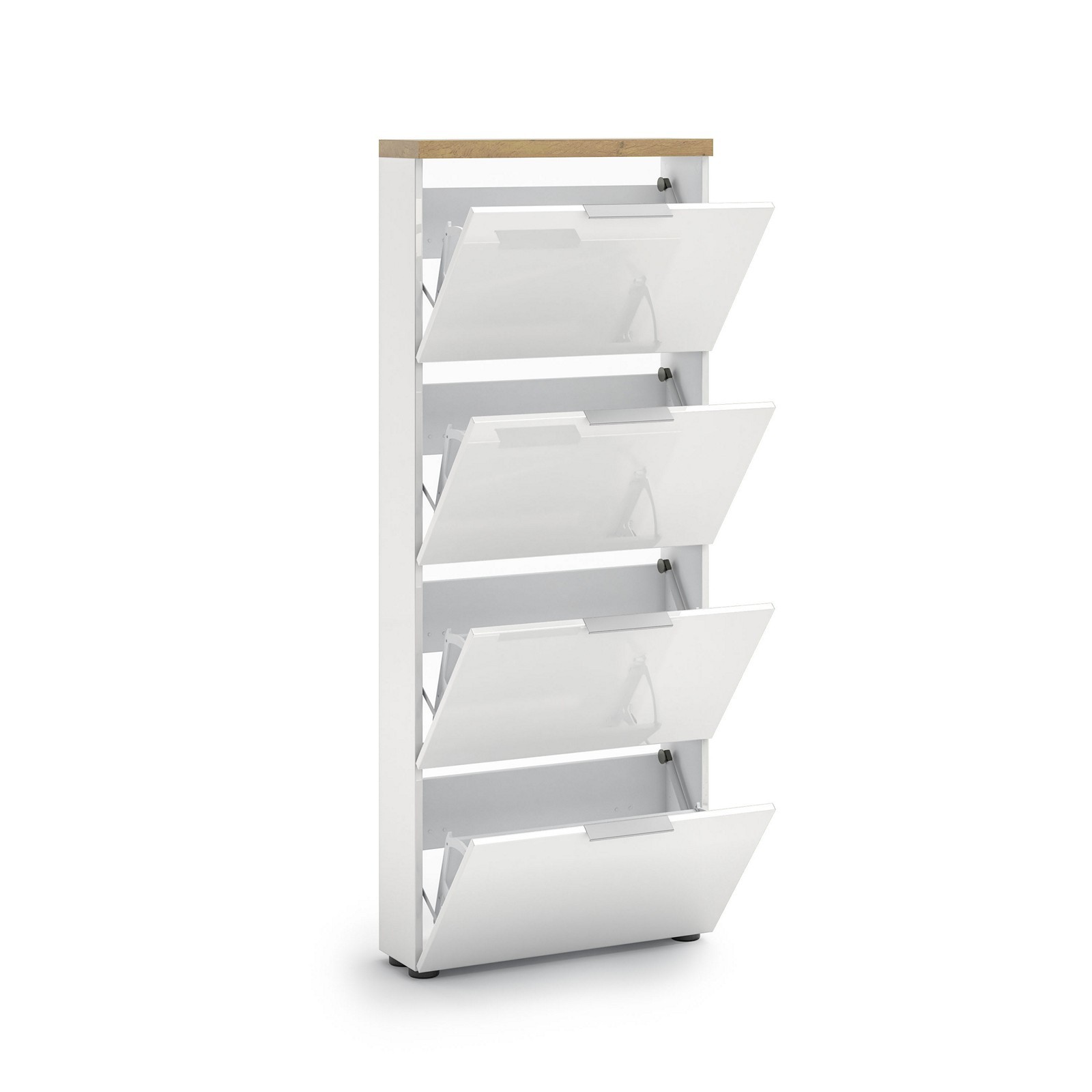 Scarpiera 4 ante a ribalta TORONTO WHITE laccata Bianco lucido top finitura Rovere cm H162 L65 P19,2