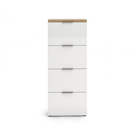Scarpiera 4 ante a ribalta TORONTO WHITE laccata Bianco lucido top finitura Rovere cm H162 L65 P19,2
