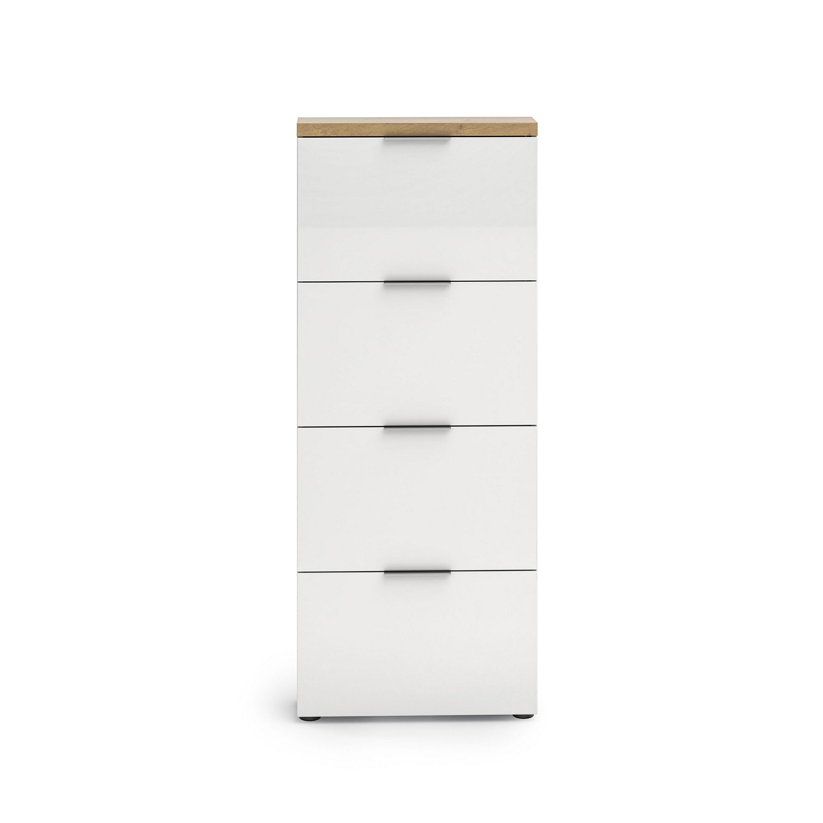 Scarpiera 4 ante a ribalta TORONTO WHITE laccata Bianco lucido top finitura Rovere cm H162 L65 P19,2