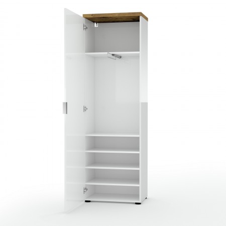 Armadio guardaroba da ingresso 1 anta TORONTO WHITE laccato Bianco lucido top finitura Rovere cm H192 L60 P40