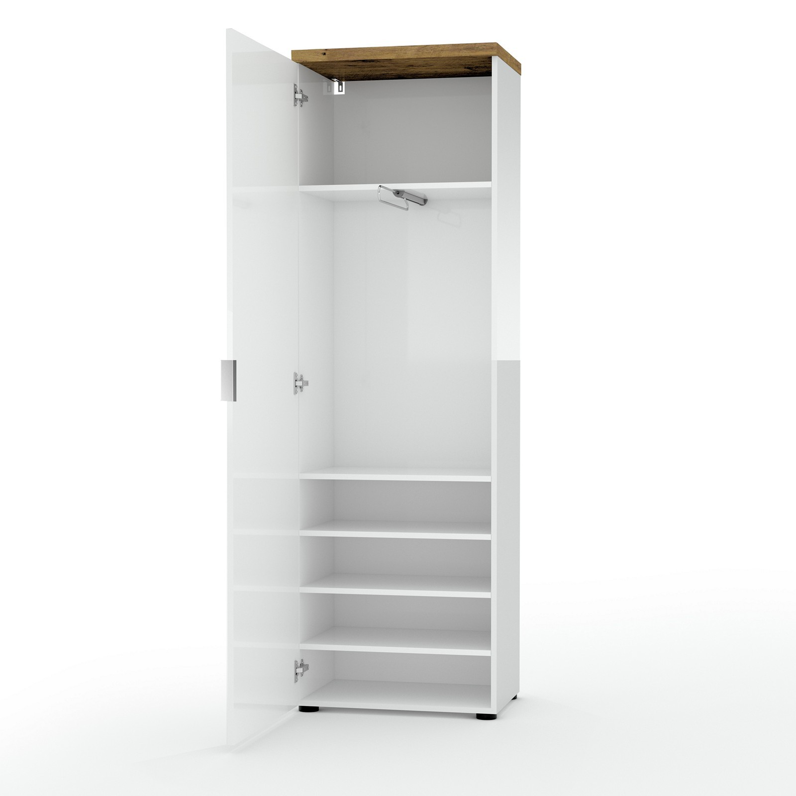 Armadio guardaroba da ingresso 1 anta TORONTO WHITE laccato Bianco lucido top finitura Rovere cm H192 L60 P40