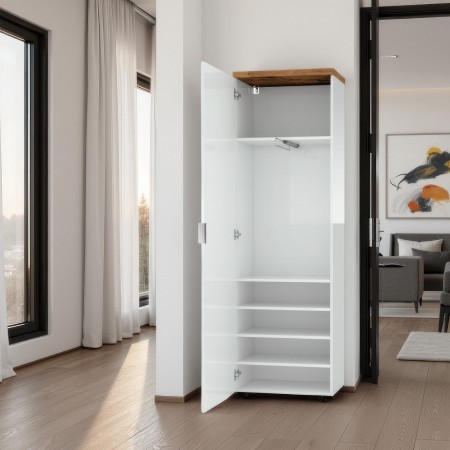 Armadio guardaroba da ingresso 1 anta TORONTO WHITE laccato Bianco lucido top finitura Rovere cm H192 L60 P40
