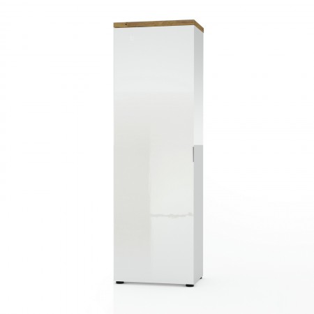 Armadio guardaroba da ingresso 1 anta TORONTO WHITE laccato Bianco lucido top finitura Rovere cm H192 L60 P40
