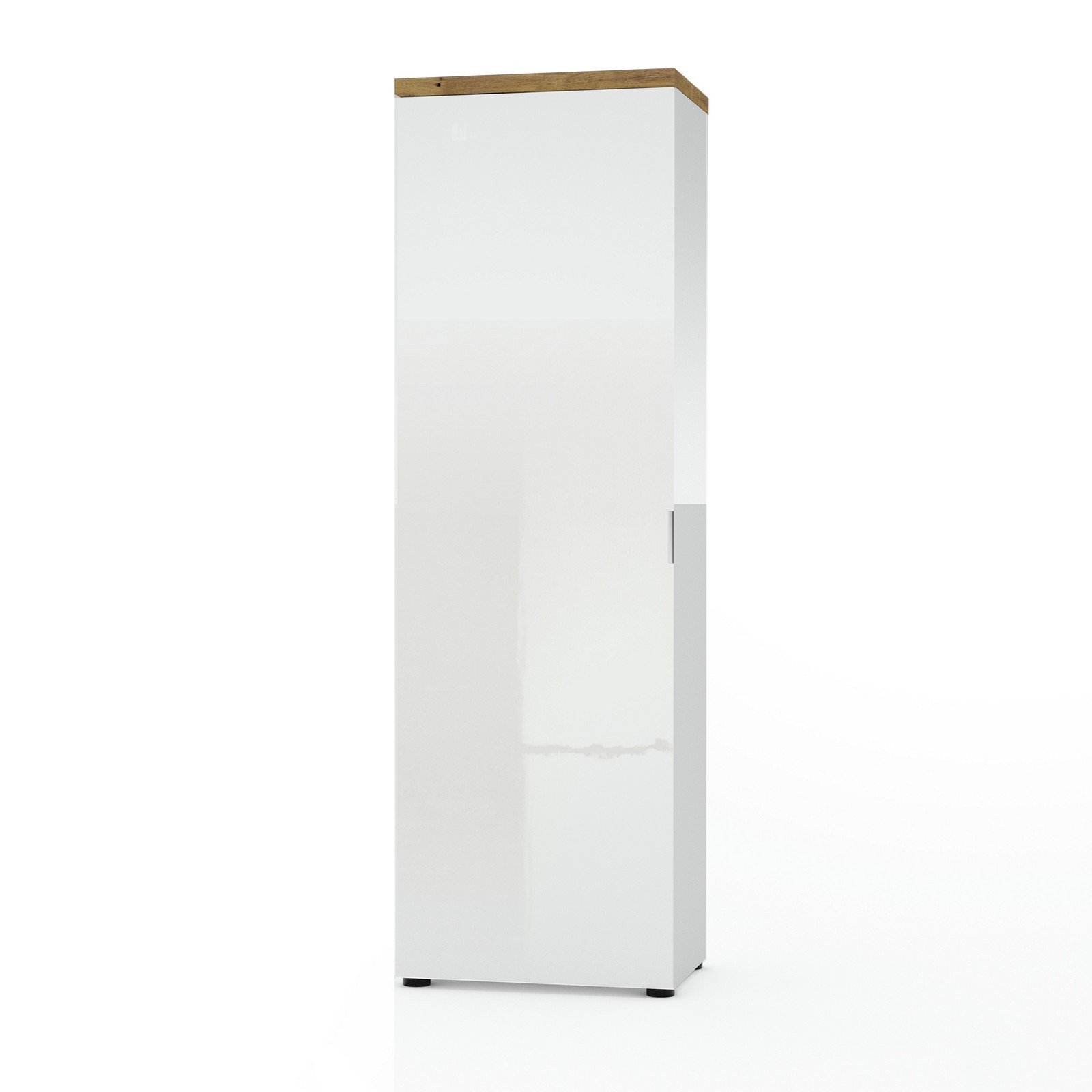 Armadio guardaroba da ingresso 1 anta TORONTO WHITE laccato Bianco lucido top finitura Rovere cm H192 L60 P40