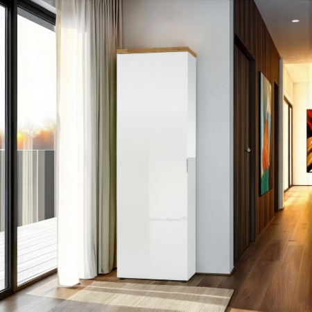 Armadio guardaroba da ingresso 1 anta TORONTO WHITE laccato Bianco lucido top finitura Rovere cm H192 L60 P40