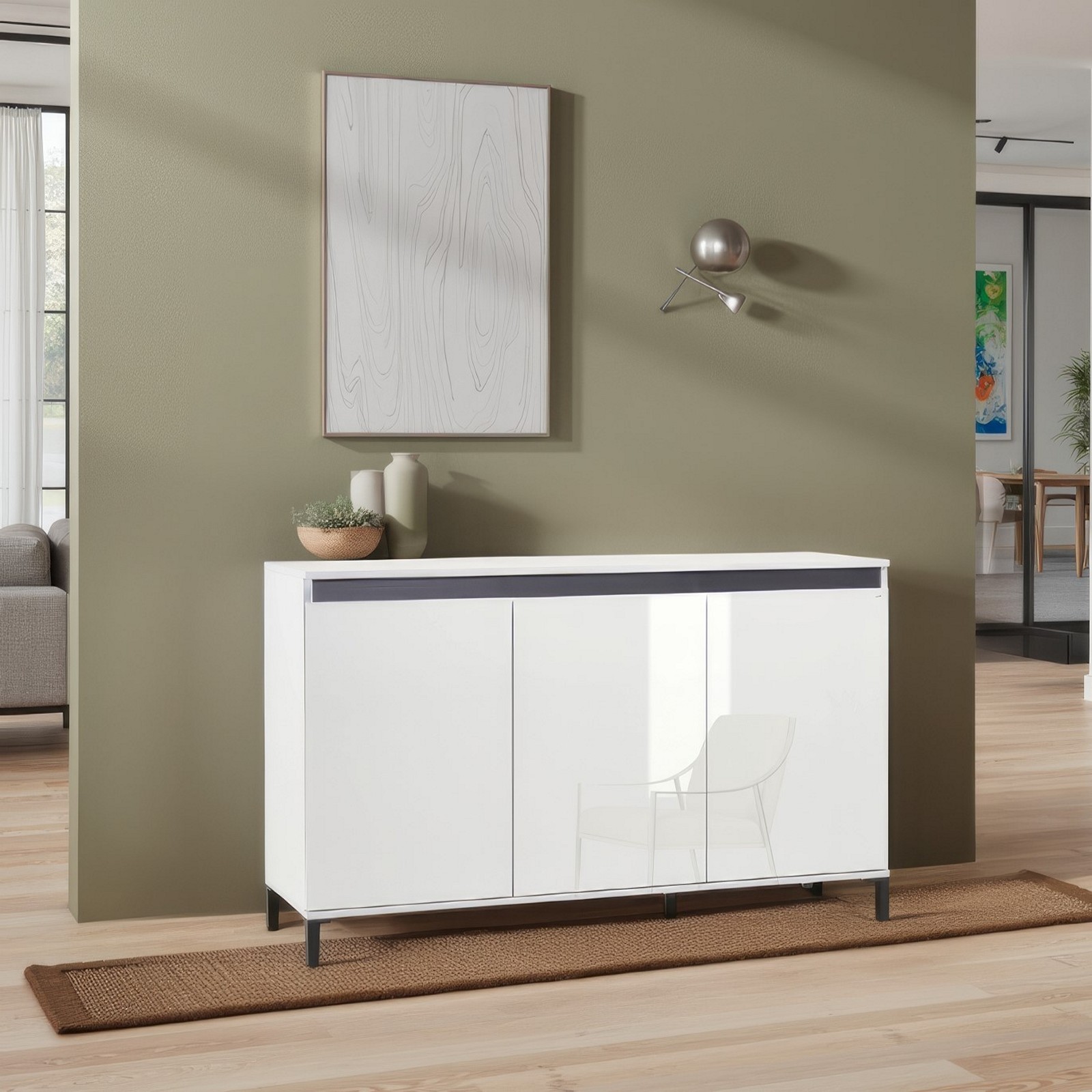 MIAMI Madia 3 ante laccata colore Bianco lucido cm H84,3 L138 P40
