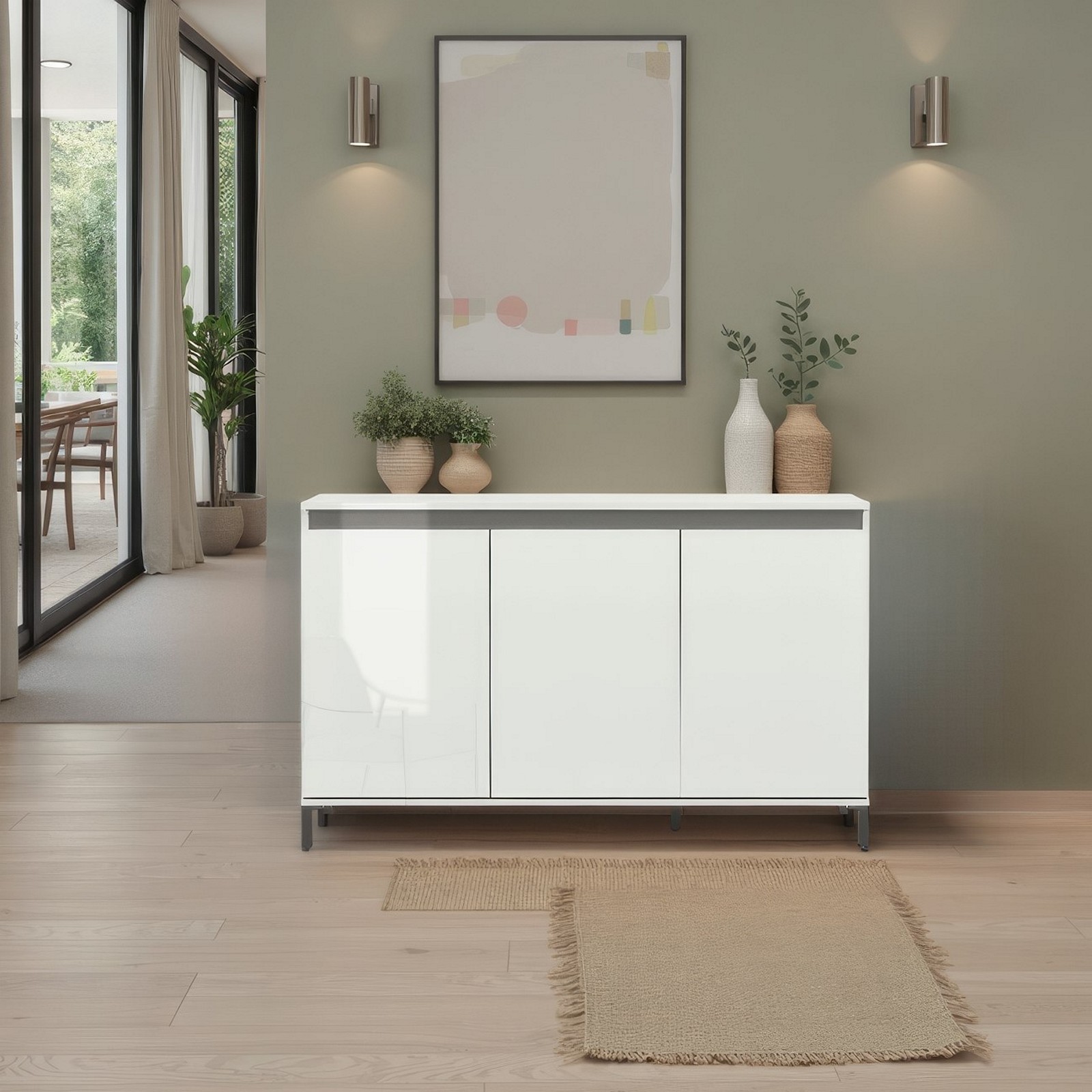 MIAMI Madia 3 ante laccata colore Bianco lucido cm H84,3 L138 P40