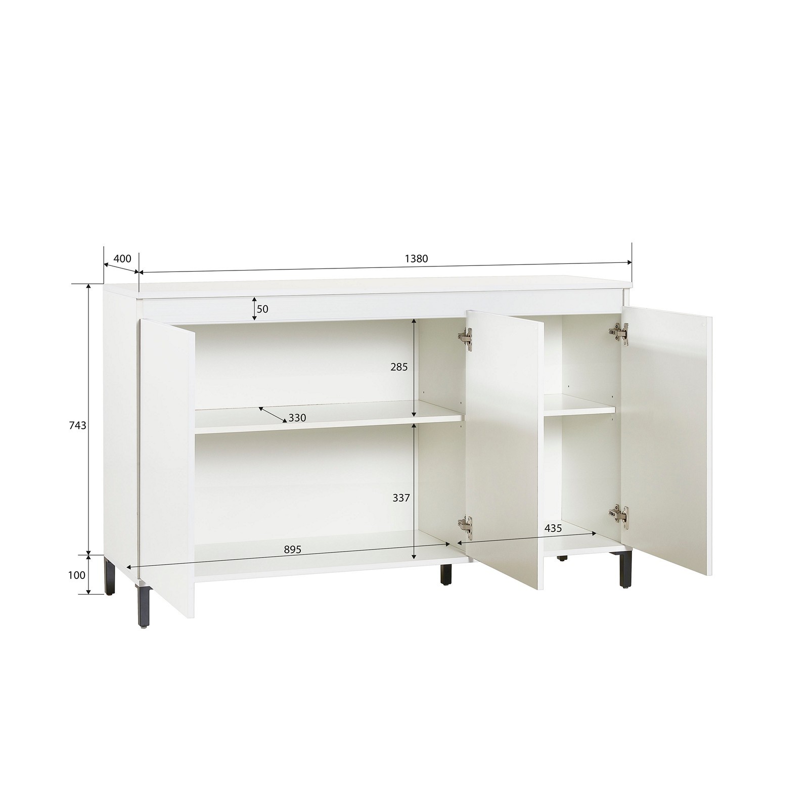 MIAMI Madia 3 ante laccata colore Bianco lucido cm H84,3 L138 P40