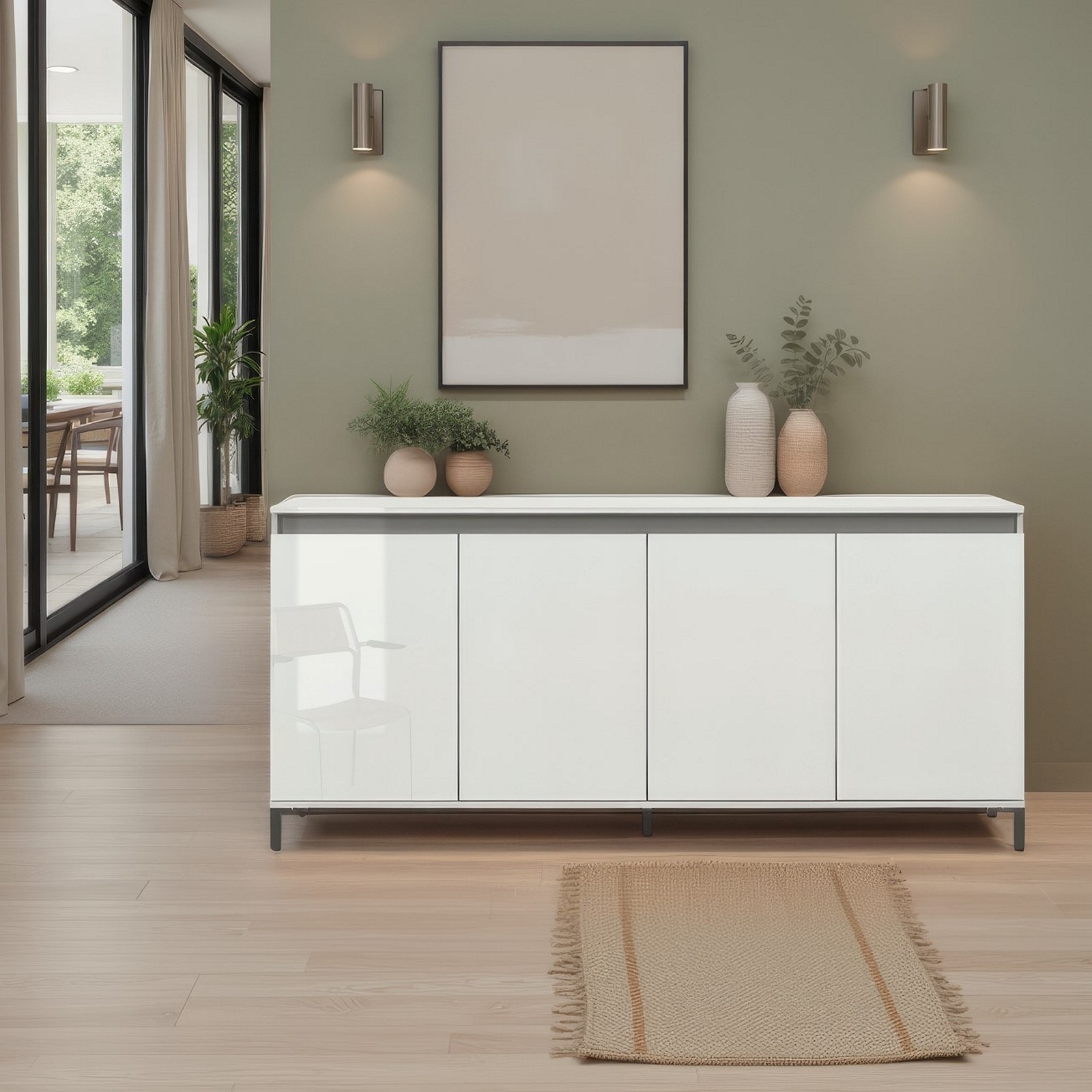 MIAMI Madia 4 ante laccata colore Bianco lucido cm H84,3 L184 P40