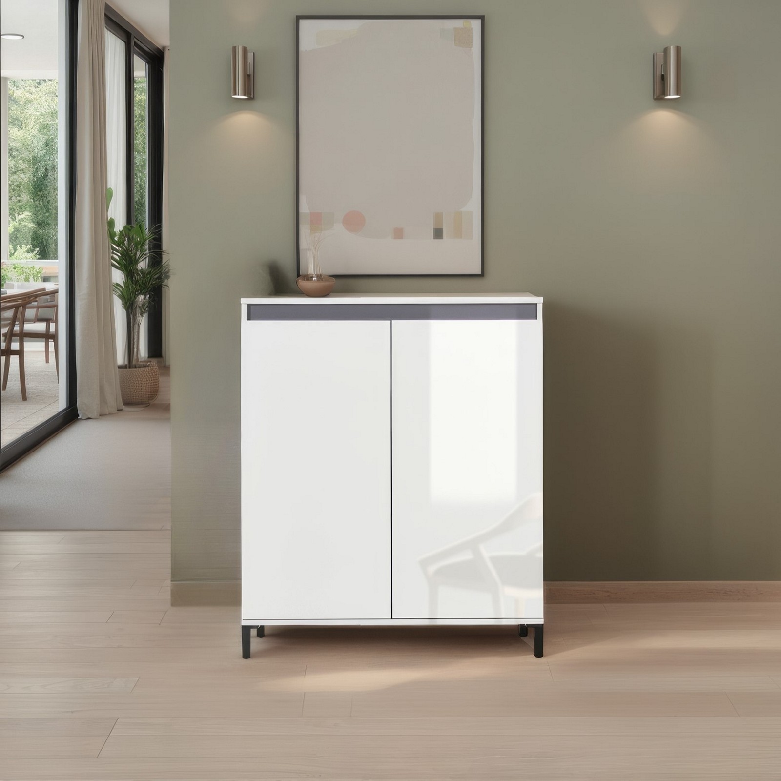 MIAMI Mobile alto 2 ante laccata colore Bianco lucido cm H110,3 L100,2 P40