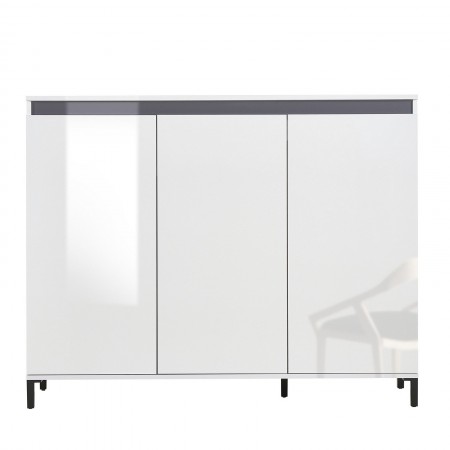 MIAMI Mobile alto 3 ante  laccata colore Bianco lucido cm H110,3 L138 P40