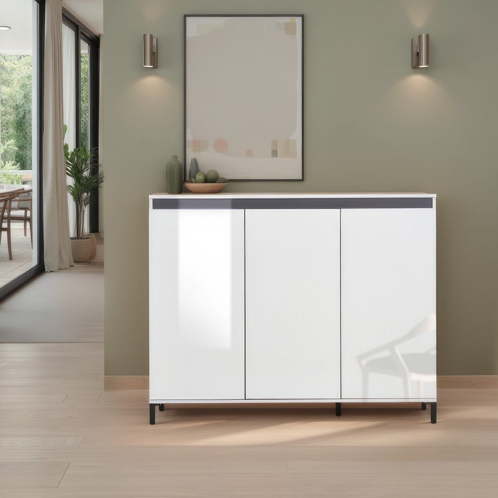 MIAMI Mobile alto 3 ante  laccata colore Bianco lucido cm H110,3 L138 P40