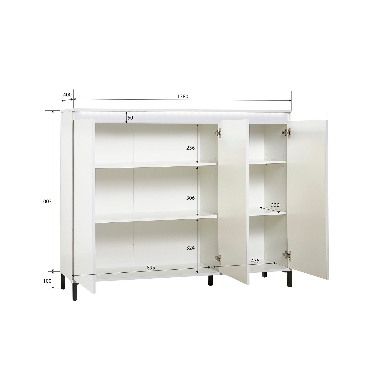 MIAMI Mobile alto 3 ante  laccata colore Bianco lucido cm H110,3 L138 P40