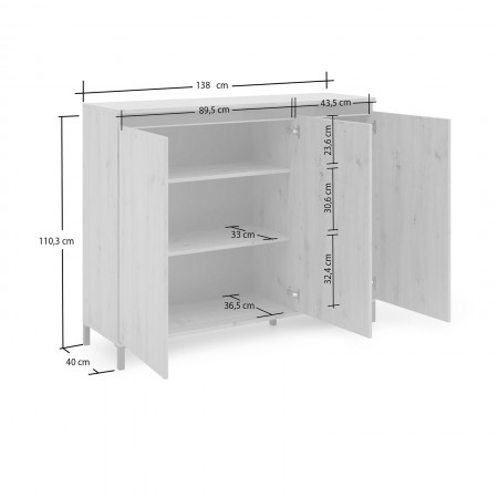 MIAMI ARTISAN Mobile alto 3 ante finitura Artisan cm H110,3 L138 P40