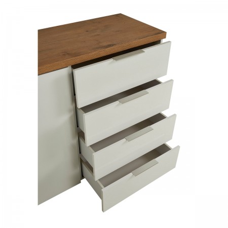 TORONTO WHITE Madia 1 ante 4 cassetti laccata Bianco lucido top finitura Rovere cm H89 L120 P43