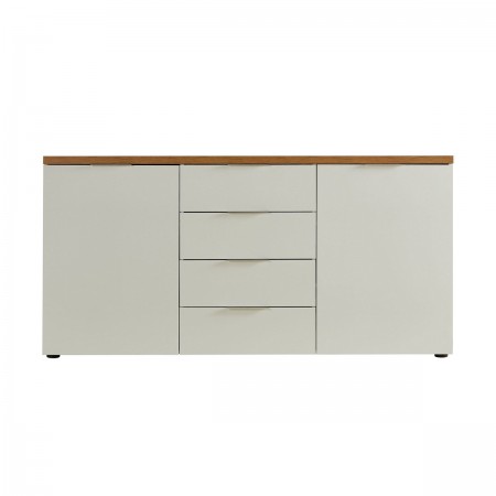 TORONTO WHITE Madia 2 ante 4 cassetti laccata Bianco lucido top finitura Rovere cm H89 L180 P43