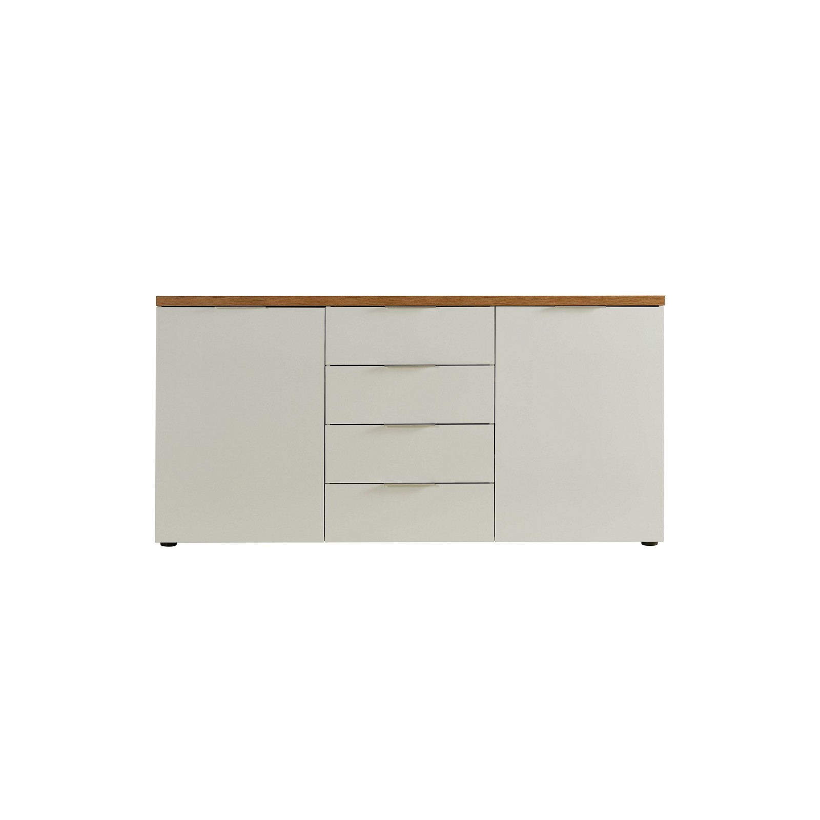 TORONTO WHITE Madia 2 ante 4 cassetti laccata Bianco lucido top finitura Rovere cm H89 L180 P43