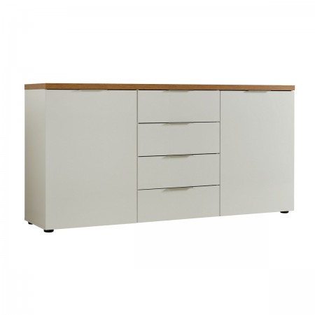 TORONTO WHITE Madia 2 ante 4 cassetti laccata Bianco lucido top finitura Rovere cm H89 L180 P43