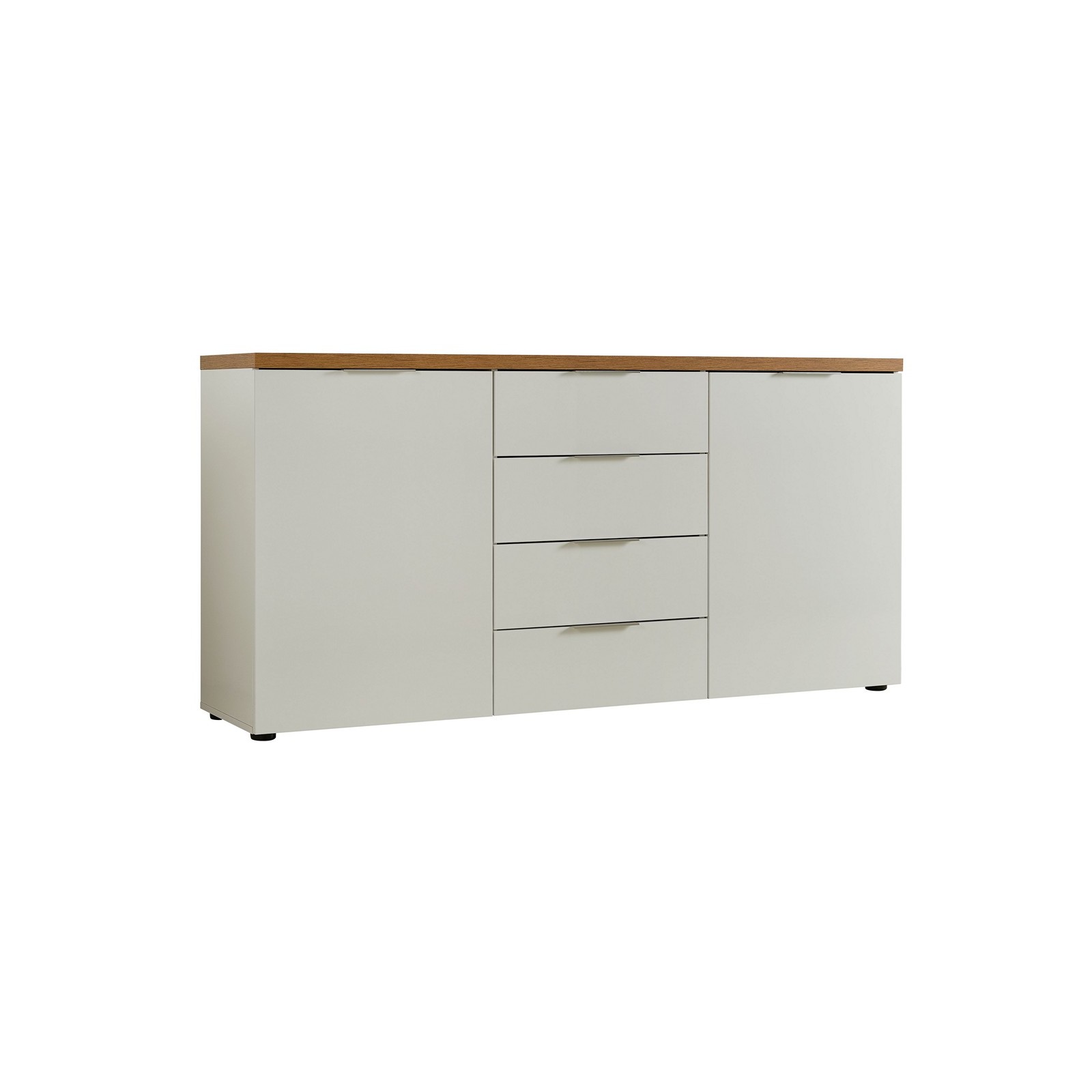 TORONTO WHITE Madia 2 ante 4 cassetti laccata Bianco lucido top finitura Rovere cm H89 L180 P43