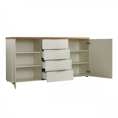 TORONTO WHITE Madia 2 ante 4 cassetti laccata Bianco lucido top finitura Rovere cm H89 L180 P43