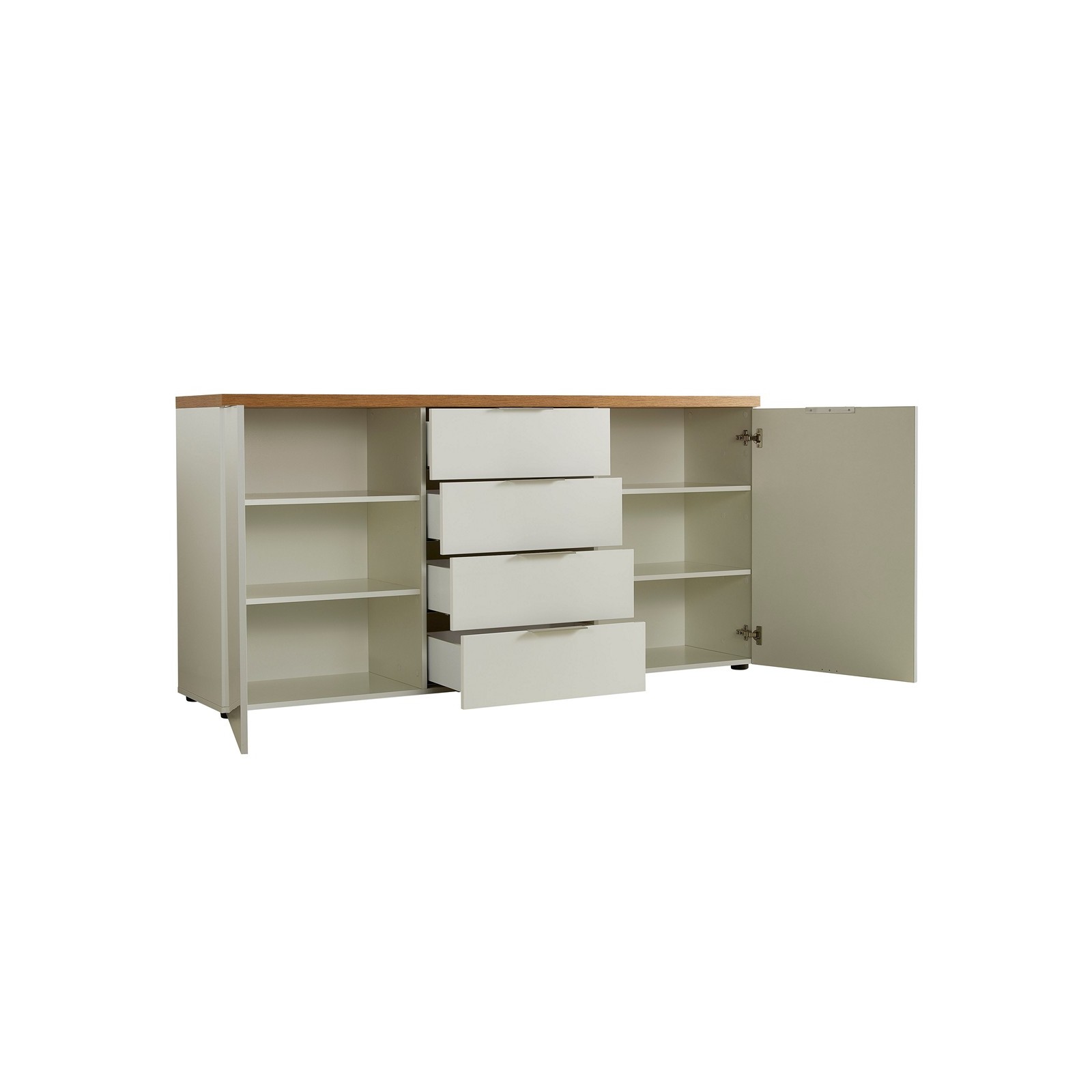 TORONTO WHITE Madia 2 ante 4 cassetti laccata Bianco lucido top finitura Rovere cm H89 L180 P43