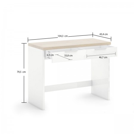 TORONTO WHITE Mobile toilette  laccata Bianco lucido top finitura Rovere cm H79,5 L104,3 P43,4