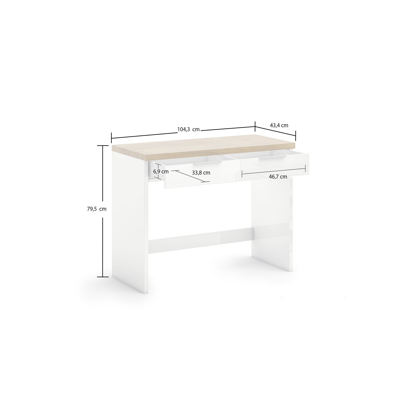 TORONTO WHITE Mobile toilette  laccata Bianco lucido top finitura Rovere cm H79,5 L104,3 P43,4
