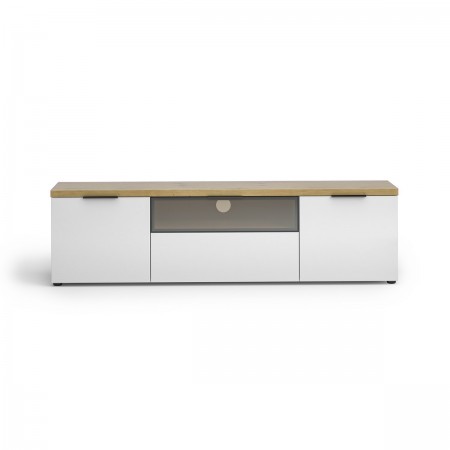 TORONTO WHITE 180 Porta TV 2 ante 1 cassetto  laccata Bianco lucido top finitura Rovere cm H49 L180 P43