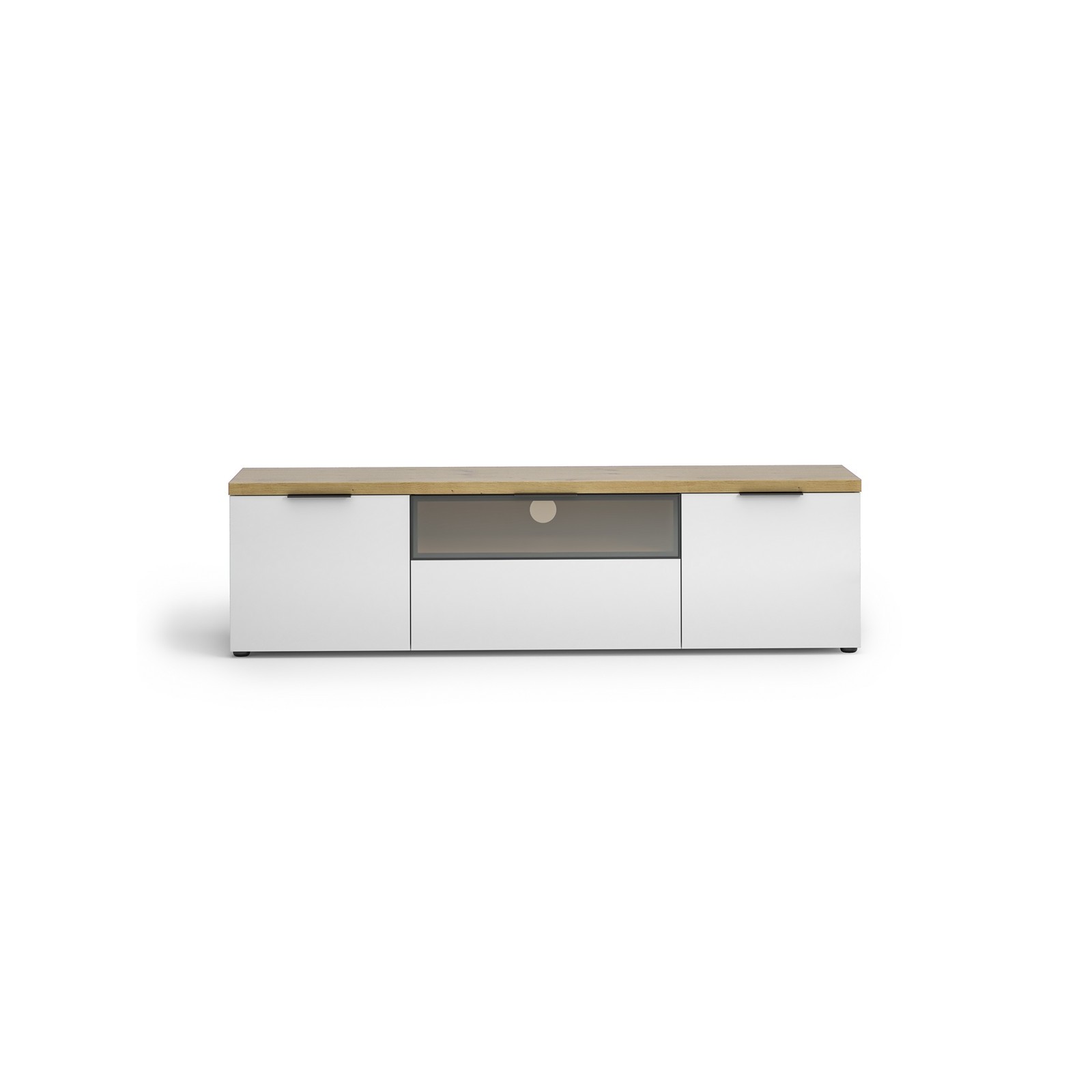 TORONTO WHITE 180 Porta TV 2 ante 1 cassetto  laccata Bianco lucido top finitura Rovere cm H49 L180 P43