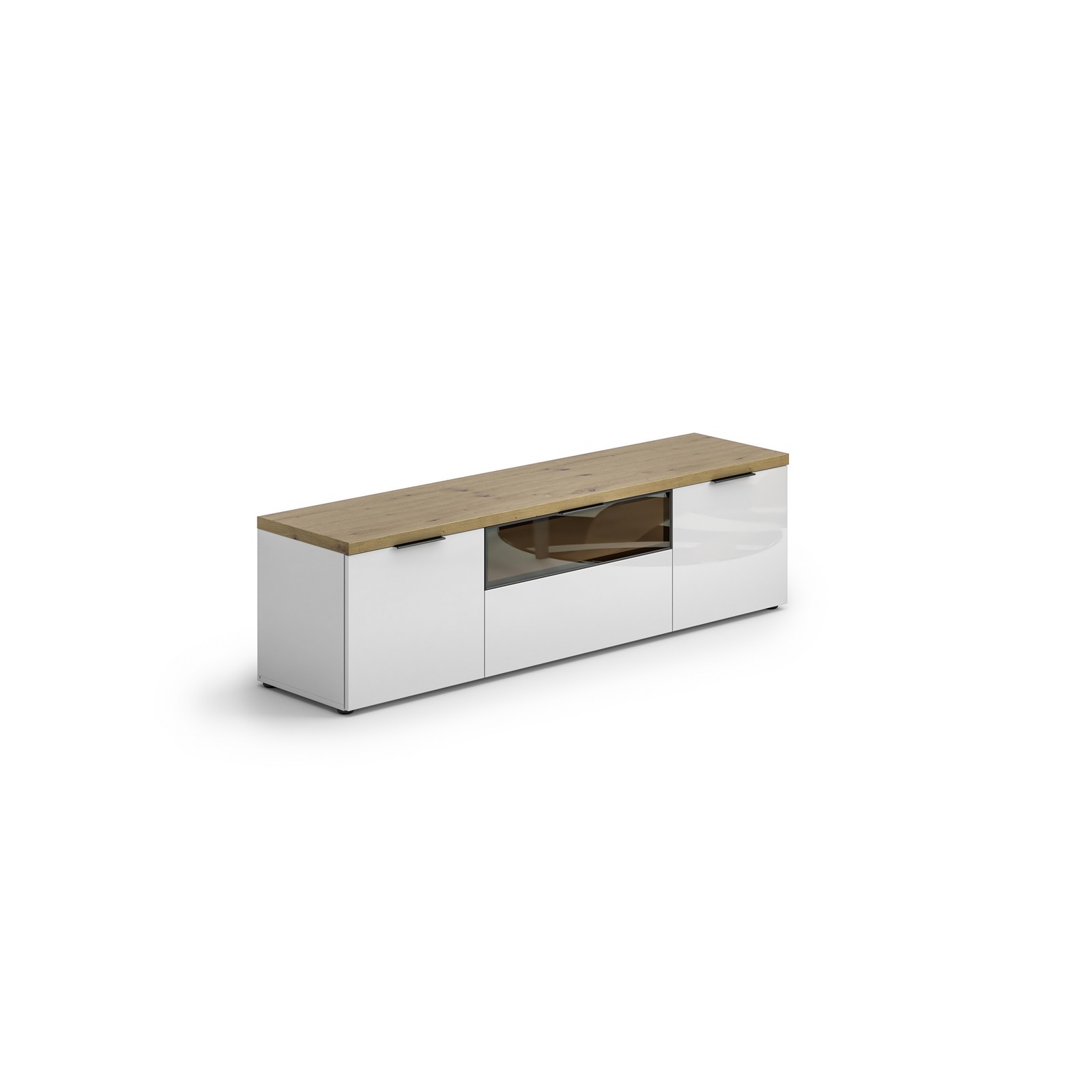 TORONTO WHITE 180 Porta TV 2 ante 1 cassetto  laccata Bianco lucido top finitura Rovere cm H49 L180 P43
