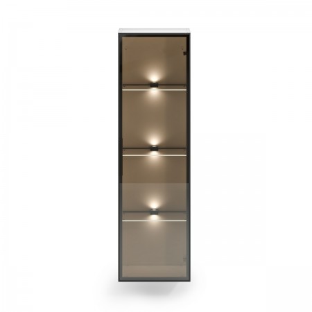 TORONTO WHITE Colonna pensile vetrina 1 anta  bianco lucido vetro temprato fumé cm H120 L35 P28,5